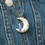 Collar de perlas con luna y búho