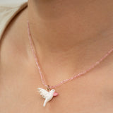 Collier perles rose et colombe