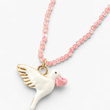 Collier en perles de quartz rose et colombe
