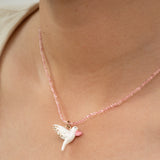 Collier en perles de quartz rose et colombe