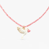 Collier en perles de quartz rose et colombe