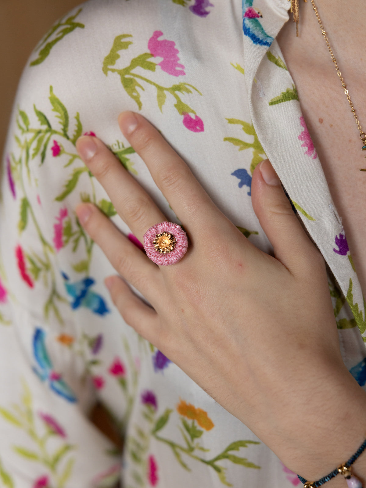 Bague chardon rose