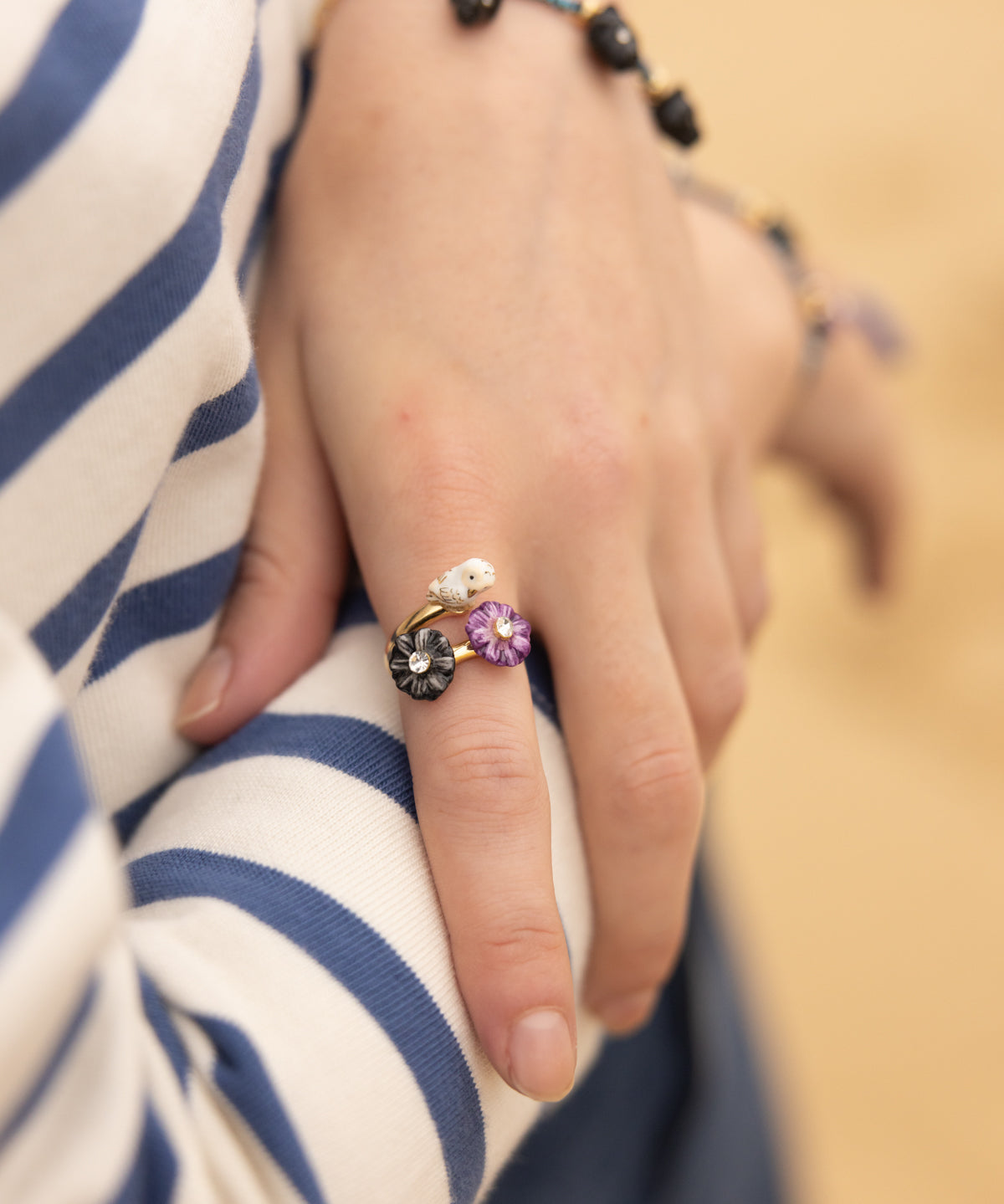 Bague chouette et chardons
