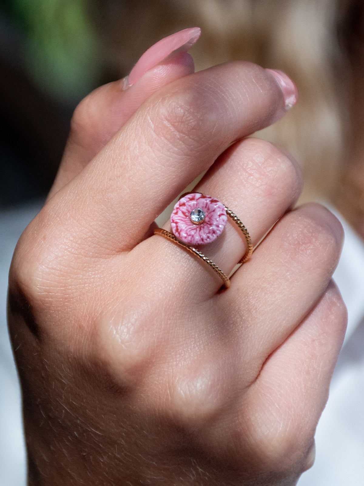 Bague double anneau chardon rose