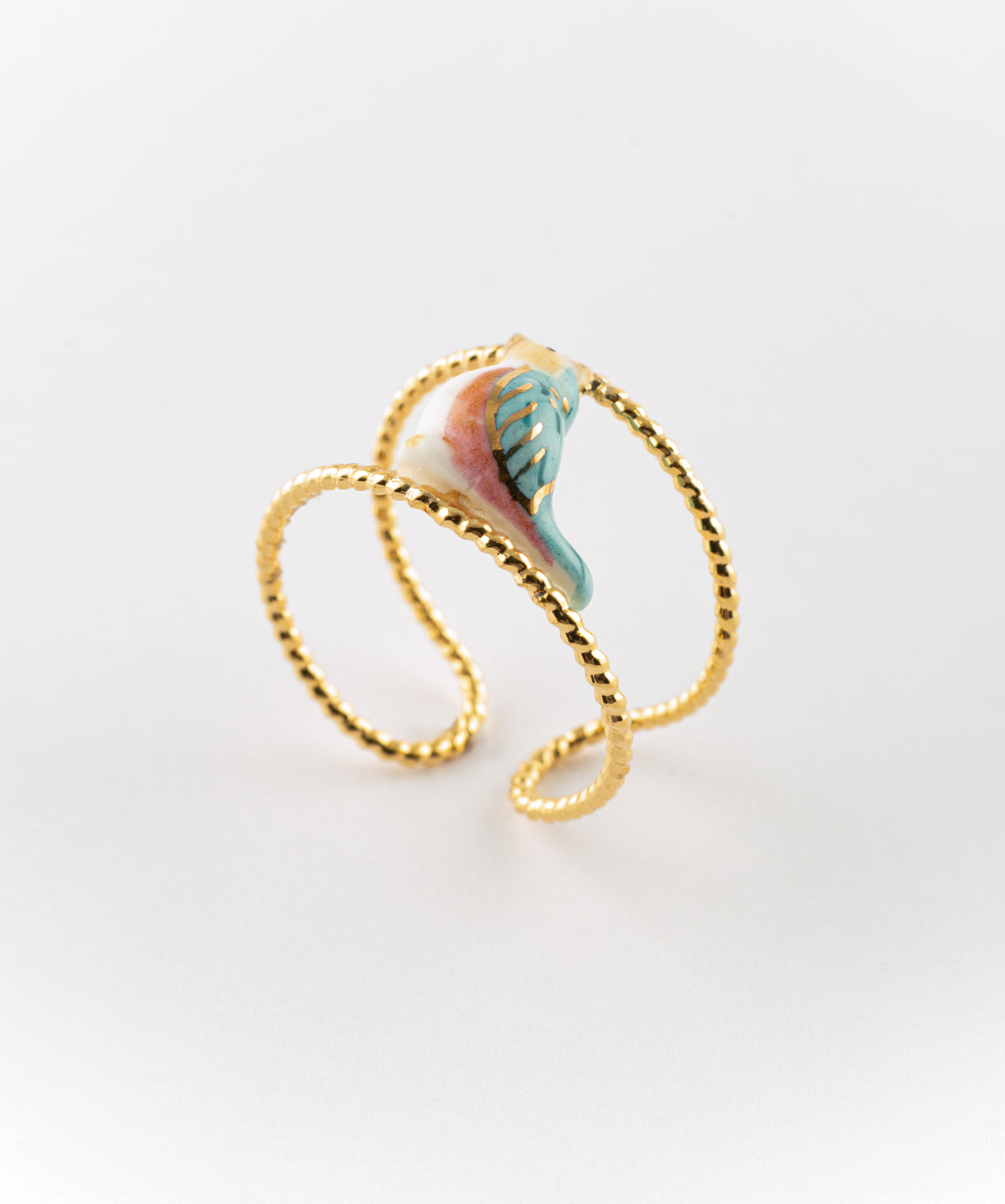 Bague double anneau oiseau bleu