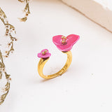 bague ajustable dorée fleur bougainvillier rose