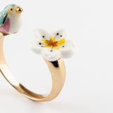 Bague FaceToFace oiseau bleu & fleur de poirier
