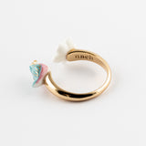 Bague FaceToFace oiseau bleu & fleur de poirier