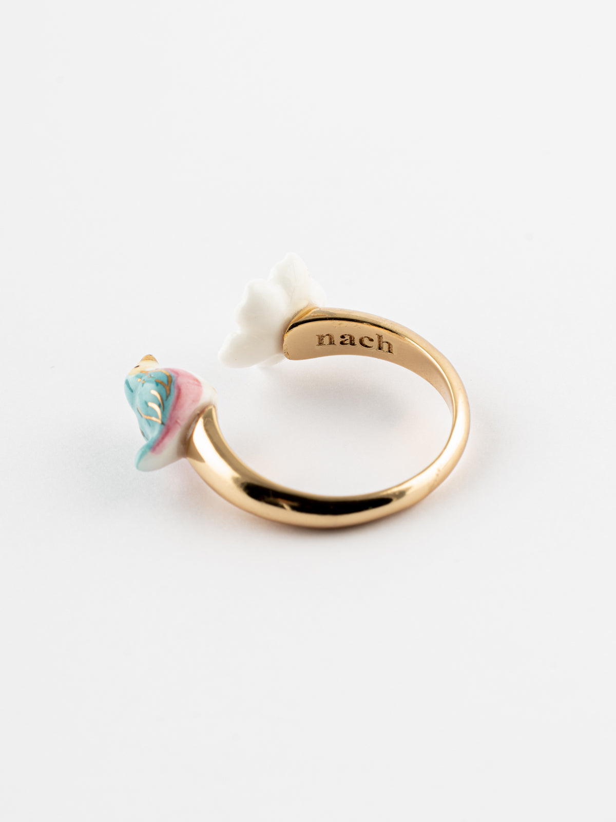 Bague FaceToFace oiseau bleu & fleur de poirier