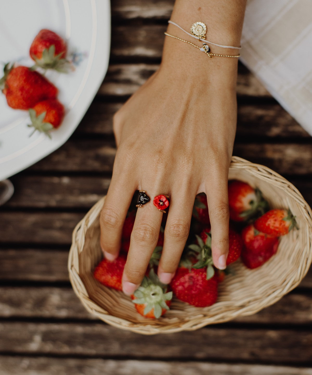 Bague panthère noire coquelicot porcelaine laiton doré