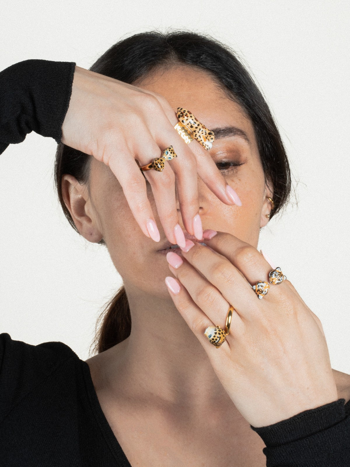 bague ajustable animal tigre en porcelaine peinte à la main