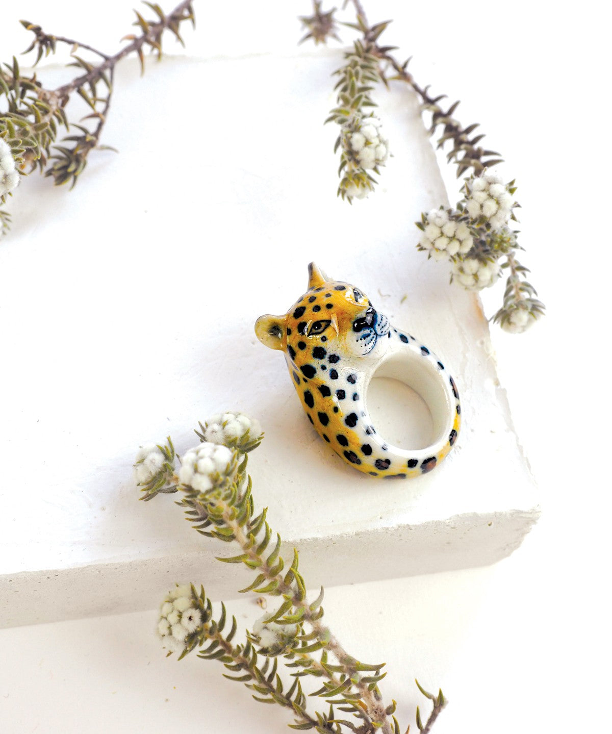 bague animal léopard porcelaine peint à la main