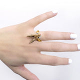 bague ajustable en porcelaine peinte à la main animal lapin brun