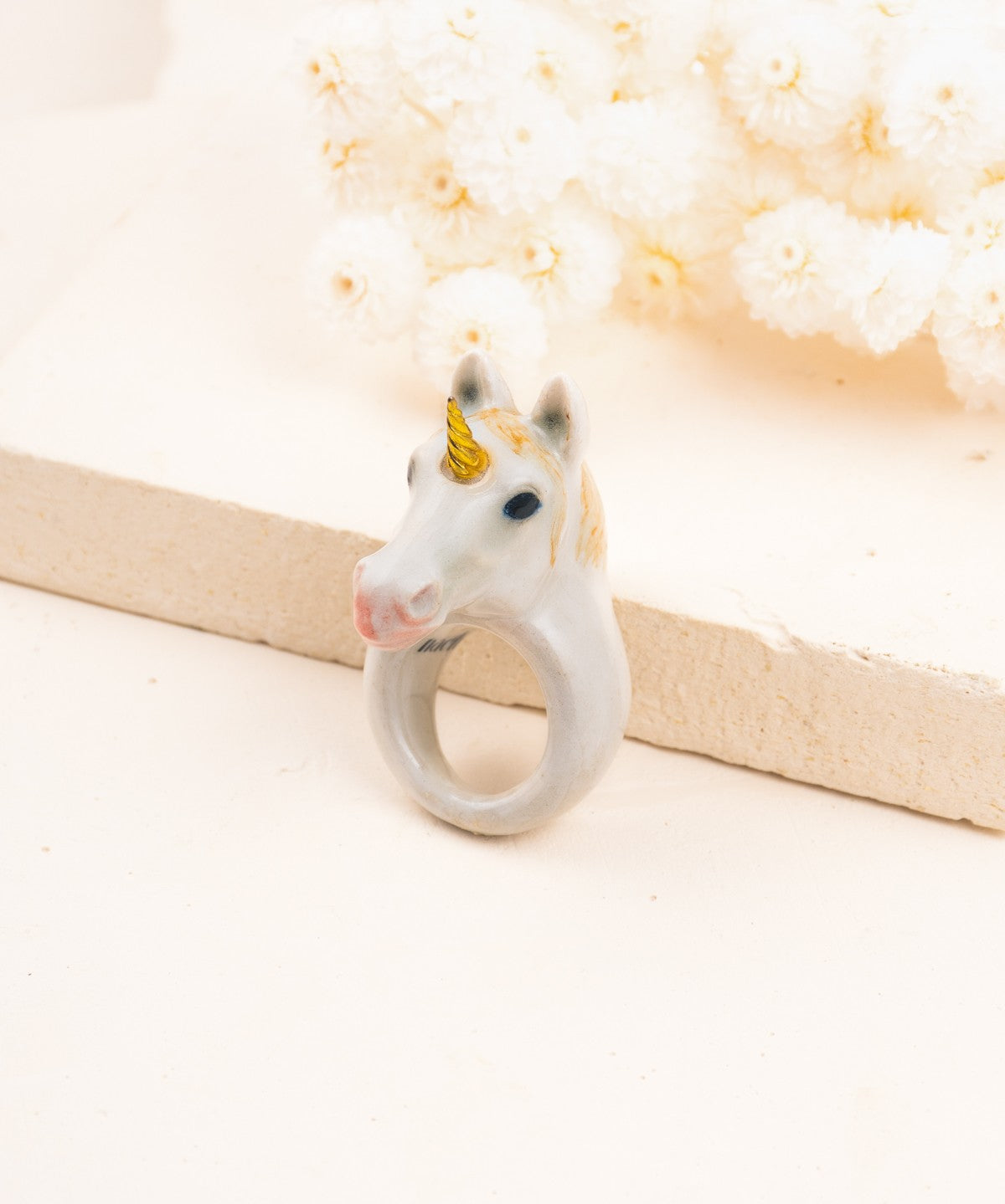 bague en porcelaine peinte à la main  animal licorne