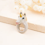 bague en porcelaine peinte à la main  animal licorne