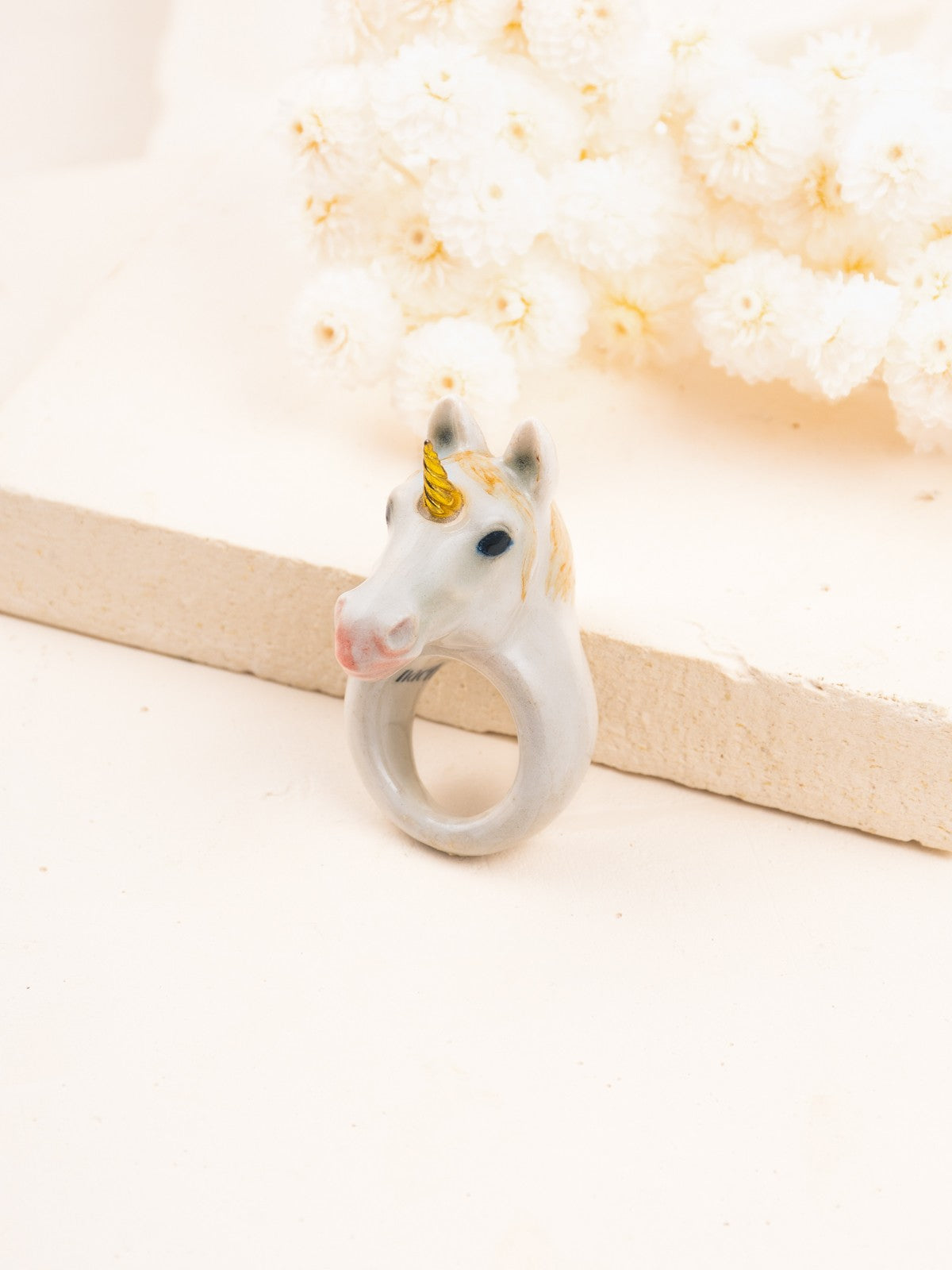 bague en porcelaine peinte à la main  animal licorne