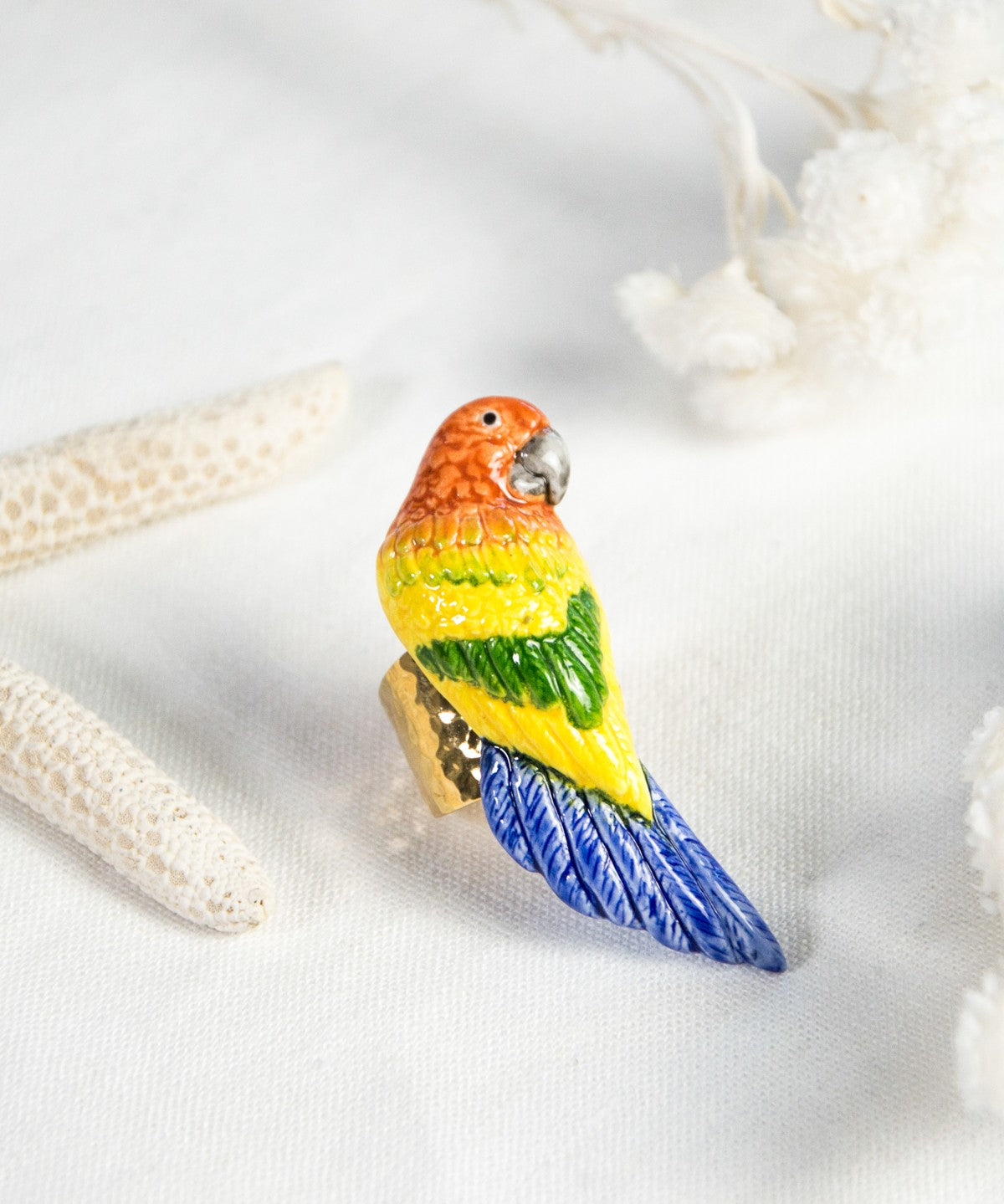 bague oiseau perroquet jaune