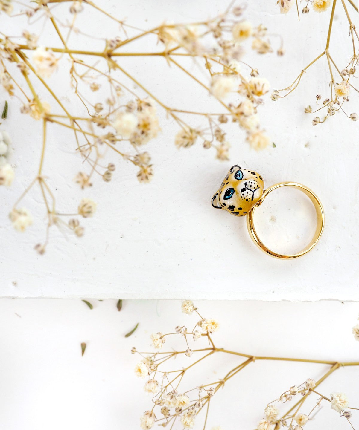 bague ajustable en porcelaine peinte à la main animal léopard