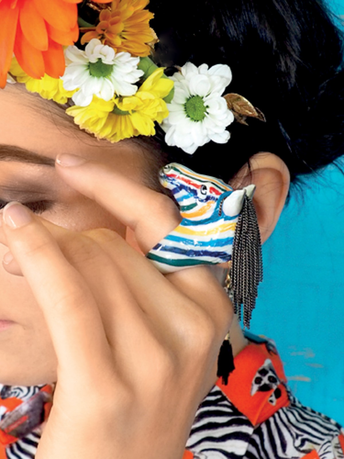 bague en porcelaine zèbre coloré