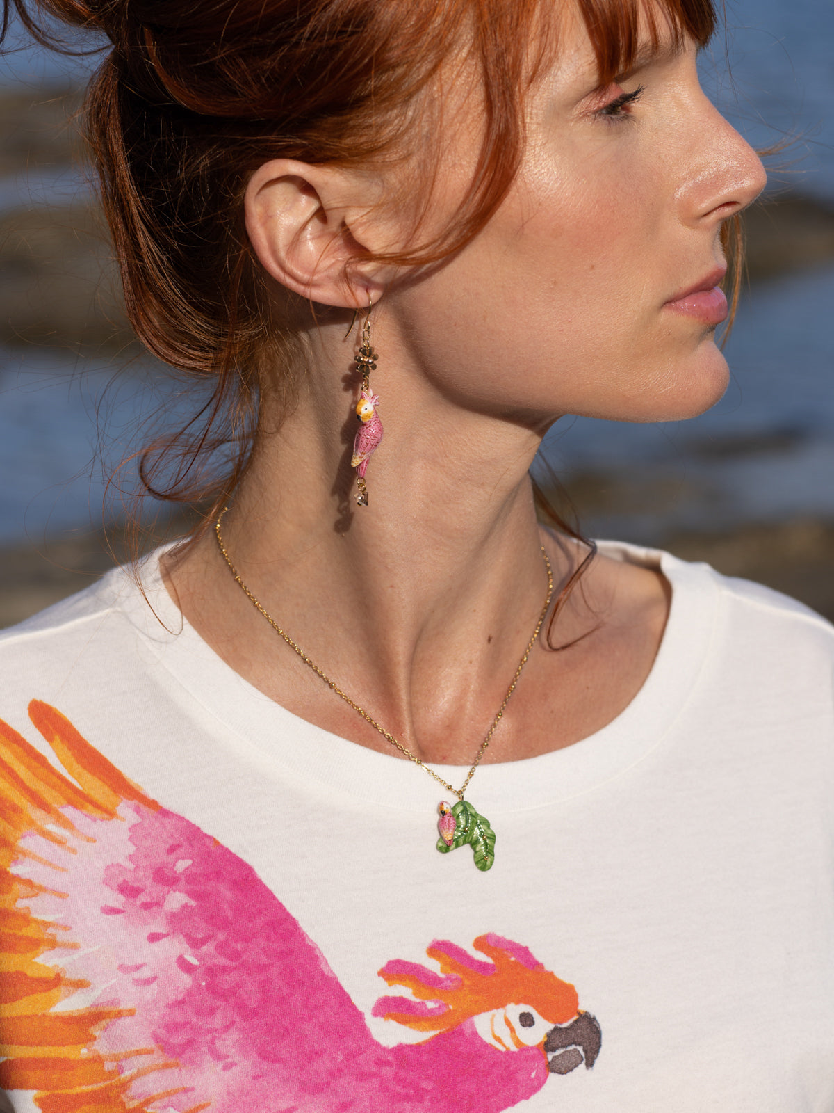 Boucles d'oreilles cacatoès & pampilles