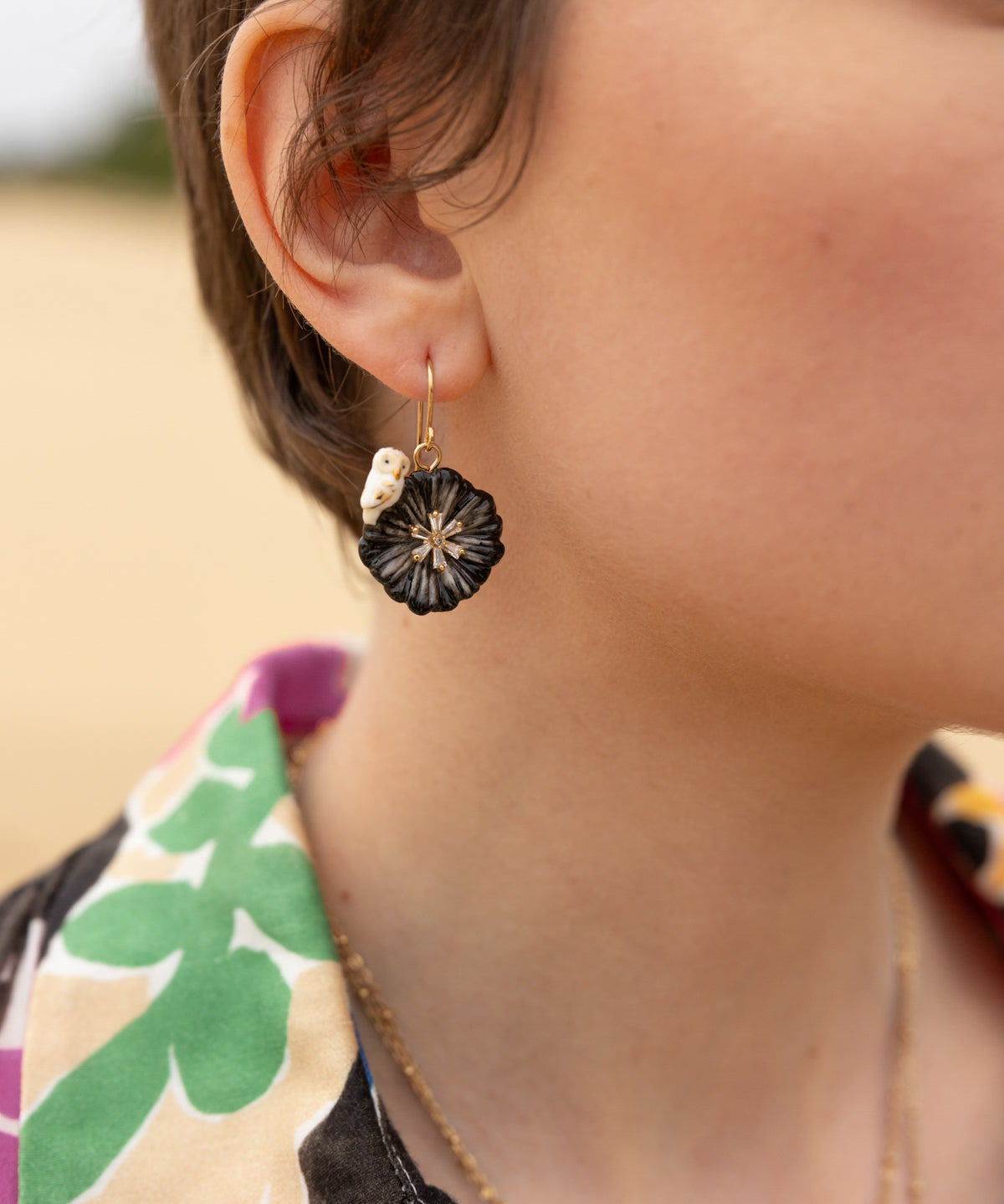 Boucles d'oreilles chardon noir & chouette