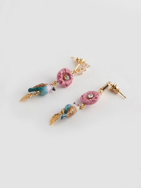 ナッシュ chardon, oiseau & feuille ピアス Thistle, bird & leaf earrings – NACH BIJOUX