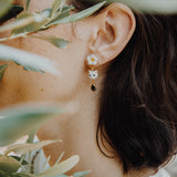 boucles d'oreilles pendantes chat gris tabby fleur pampille porcelaine