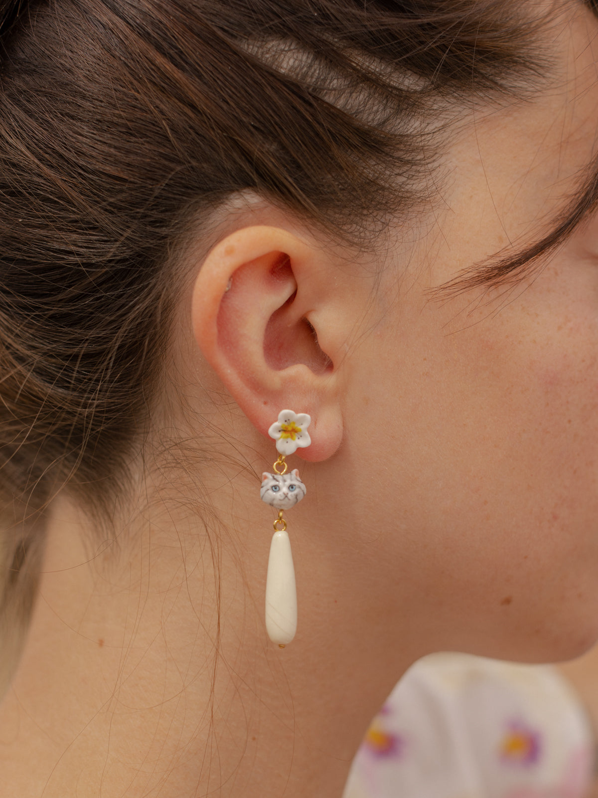 Boucles d'oreilles chaton tabby & goutte