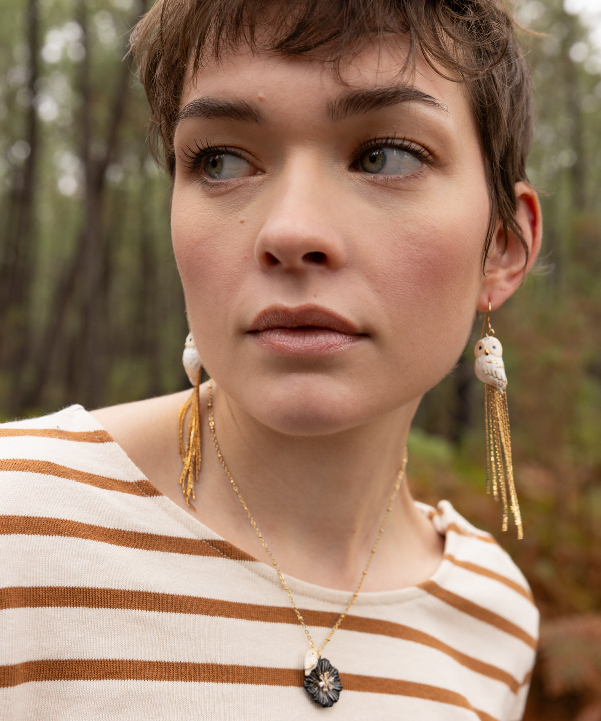 Boucles d'oreilles chouette à franges