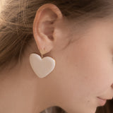 bijou boucles d'oreilles coeur blanc en porcelaine peinte à la main
