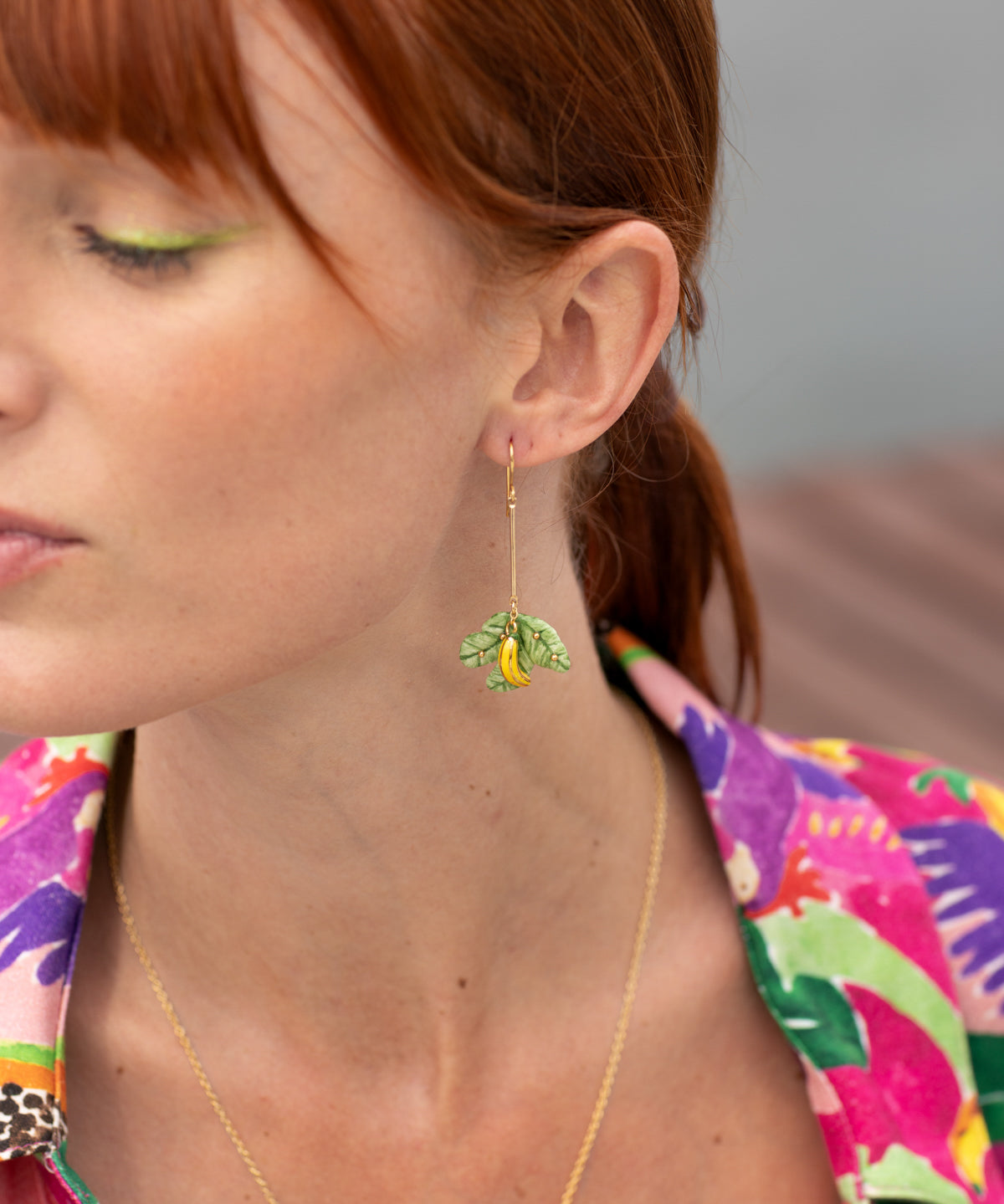 Boucles d'oreilles feuilles de bananier, cacatoès & banane