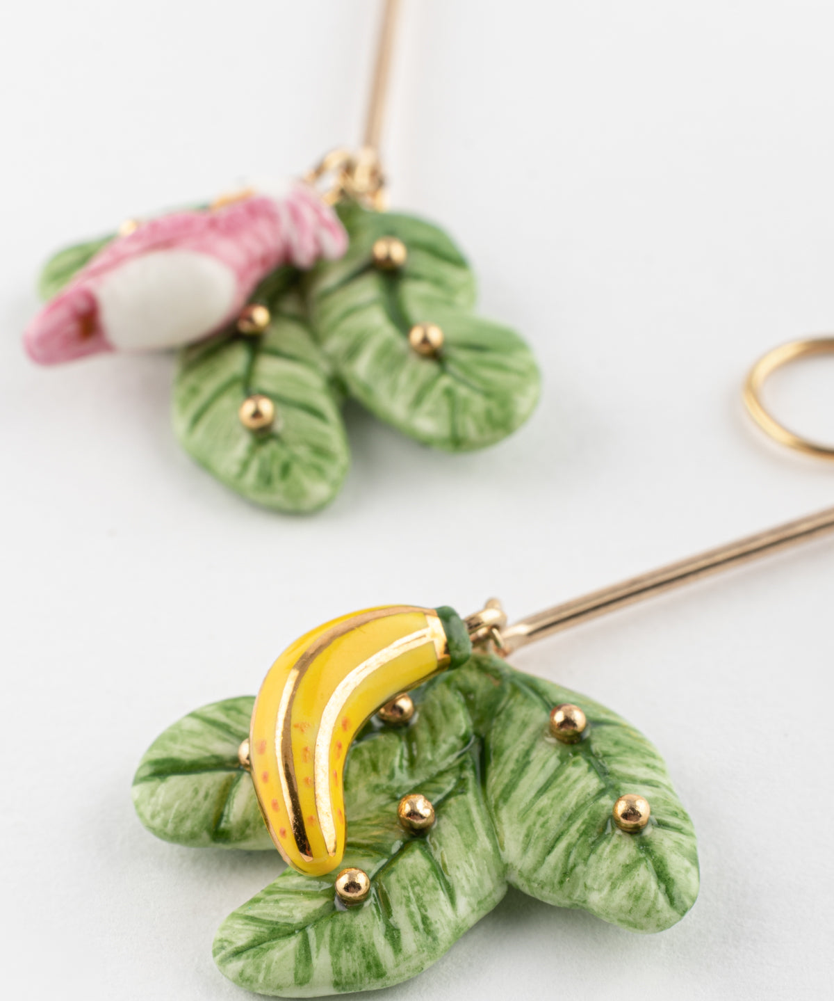 Boucles d'oreilles feuilles de bananier, cacatoès & banane