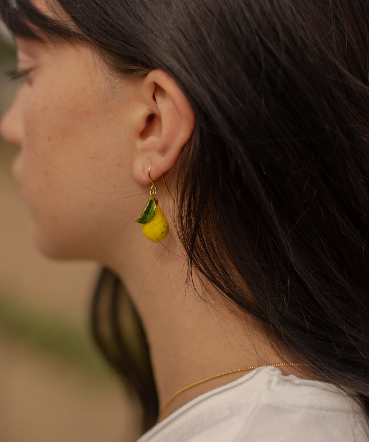 Boucles d'oreilles fleur de poirier, poire & feuille