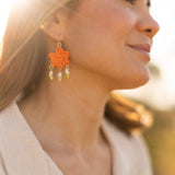 Boucles d'oreilles fleur en raphia & perruches