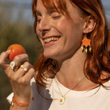 Boucles d'oreilles fleur en raphia & perruches