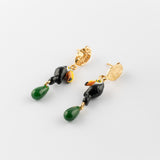 Boucles d'oreilles martelées toucan & jade