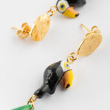 Boucles d'oreilles martelées toucan & jade