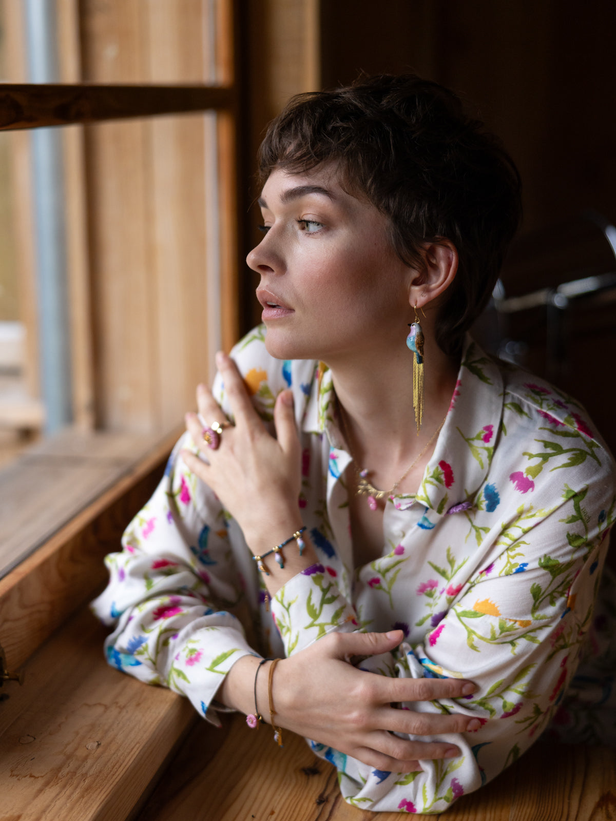 Boucles d'oreilles oiseau à franges