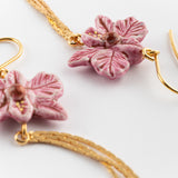 Boucles d'oreilles orchidée rose avec franges