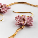 Boucles d'oreilles orchidée rose avec franges