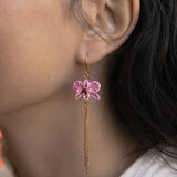 Boucles d'oreilles orchidée rose avec franges