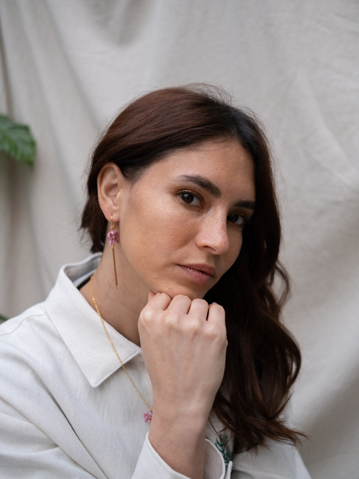 Boucles d'oreilles orchidée rose avec franges