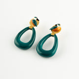 Boucle d'oreilles goutte ovale porcelaine bleu fait main oiseau animal