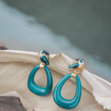 Boucle d'oreilles goutte ovale porcelaine bleu fait main oiseau animal