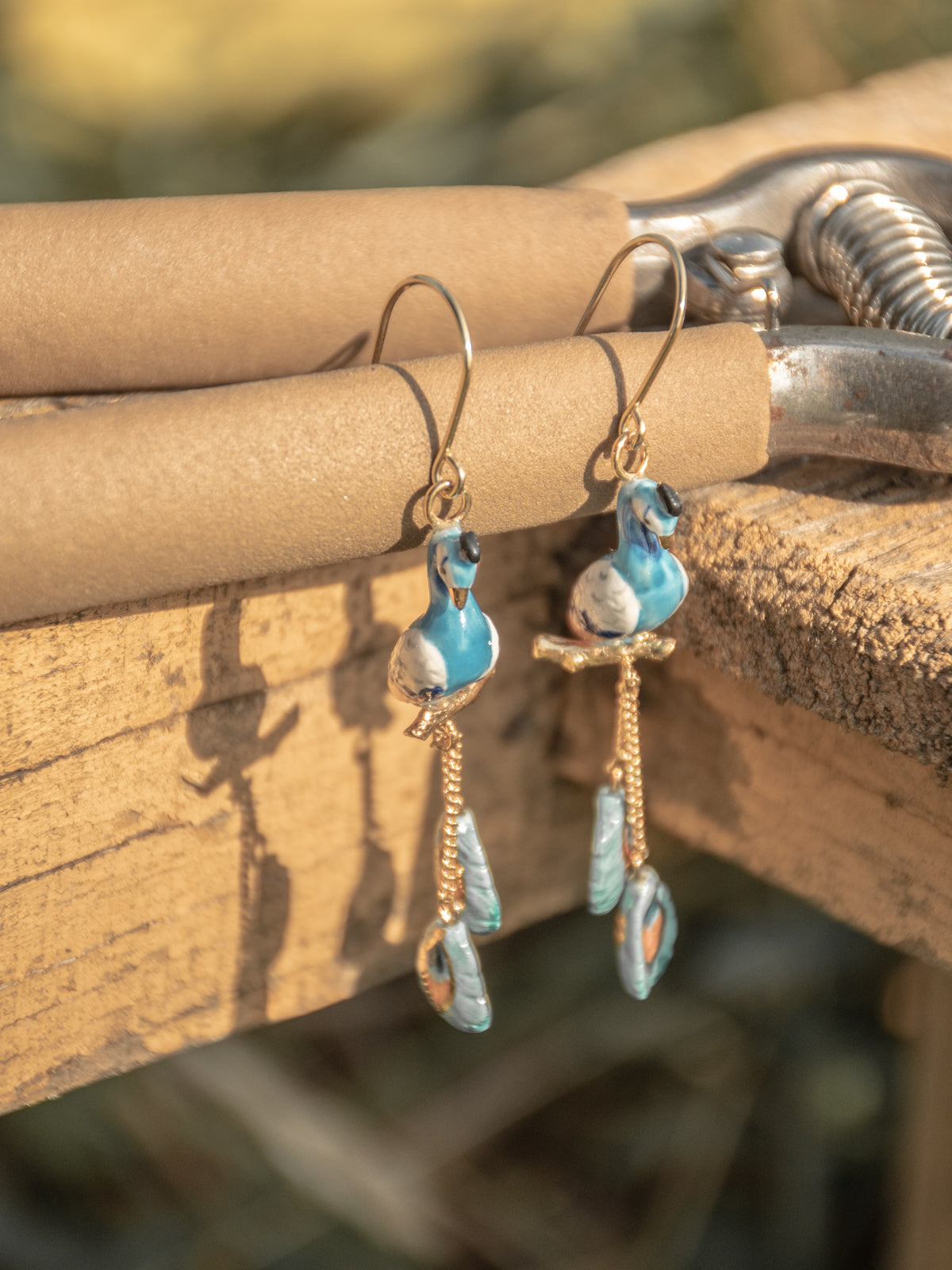 Boucles d'oreilles paon & pampilles