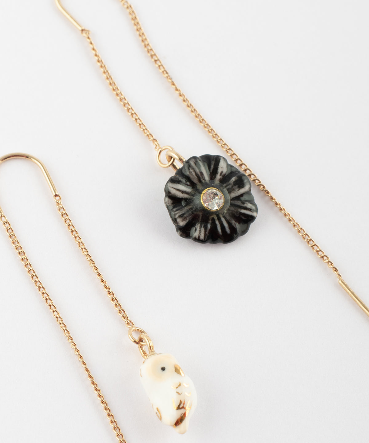 Boucles d'oreilles pendantes chardon & chouette