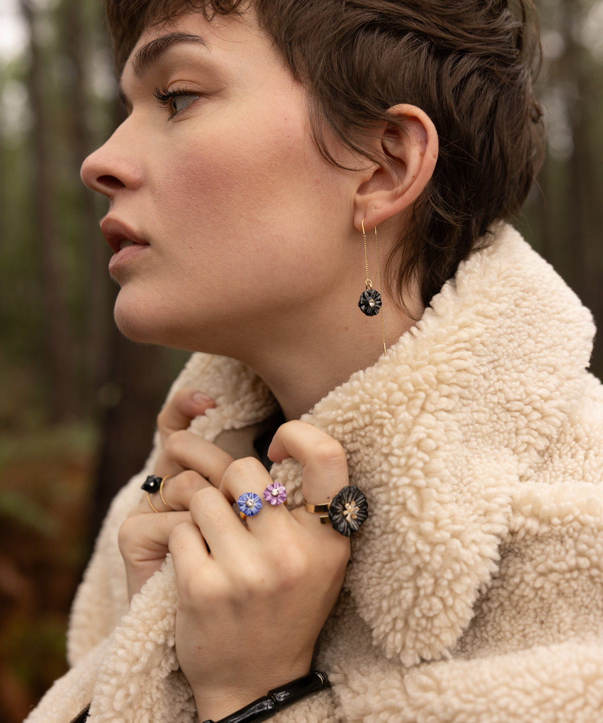 Boucles d'oreilles pendantes chardon & chouette