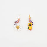 Boucles d'oreilles perroquet, pêche et fleur