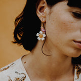 Boucles d'oreilles perroquet, pêche et fleur