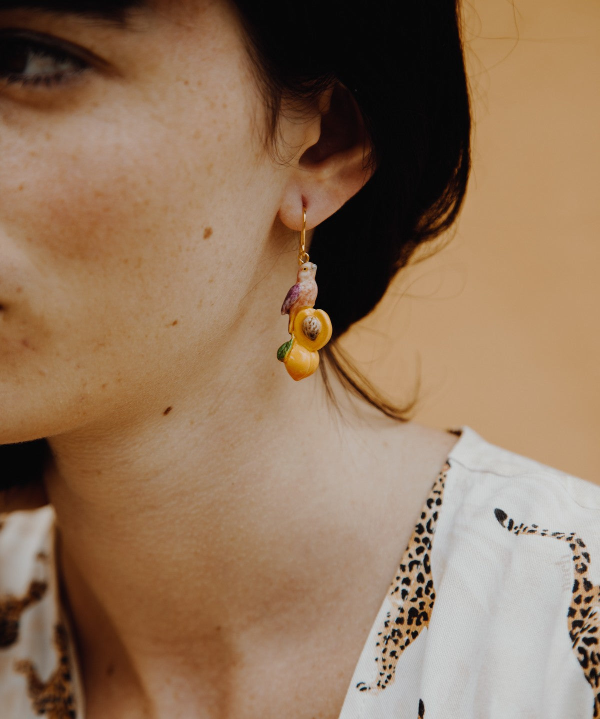 Boucles d'oreilles perroquet, pêche et fleur